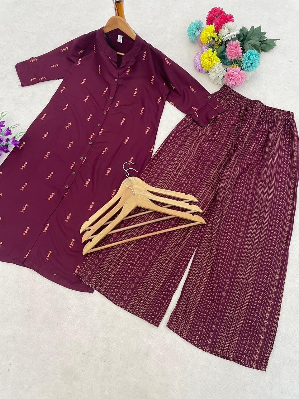 Reyon Foil Work Straight Salwar Set